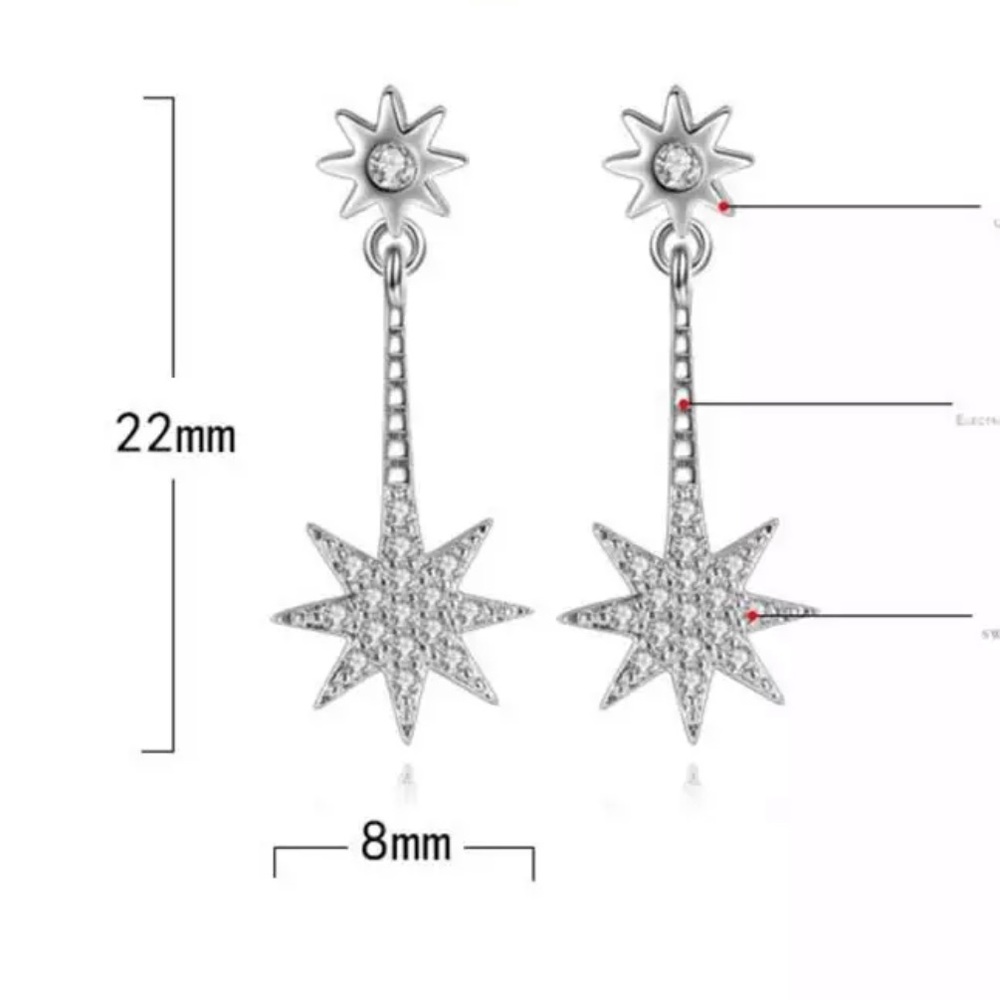 🌟 Sterling Silver 925 CZ Star 🌟 Stud Earrings - Picture 3 of 5